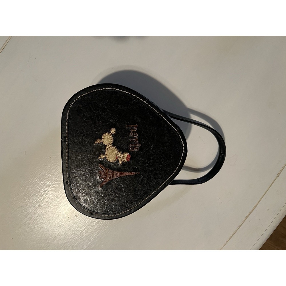 Vintage Paris Poodle Novelty Purse Black Faux Leather Eiffel Tower Embroidered